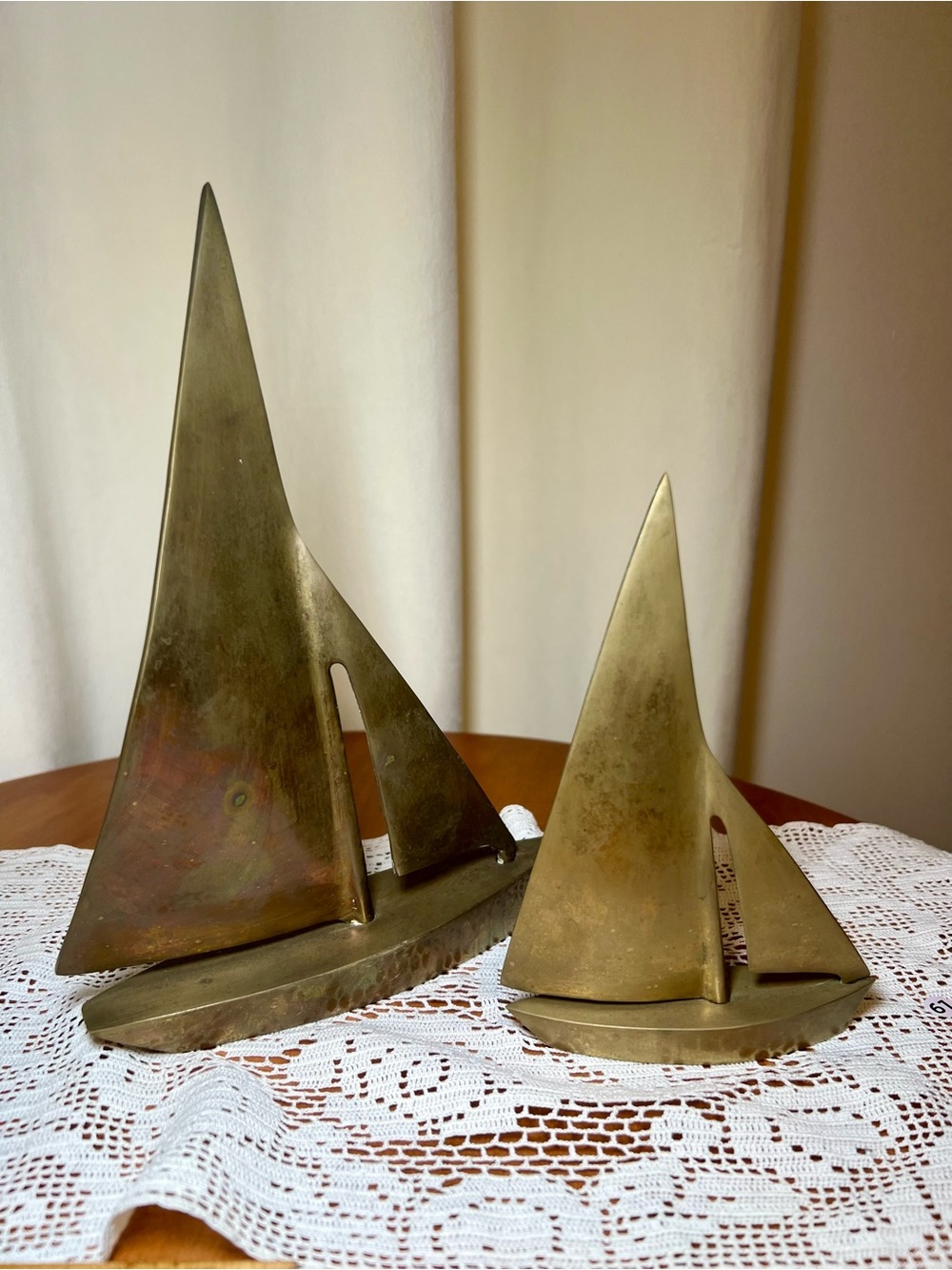 2 Vintage Brass Sailboats - MCM